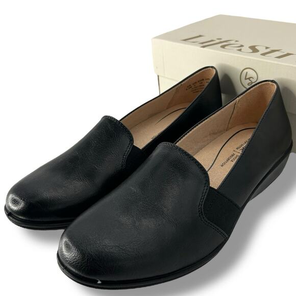 NEW Life Stride Black Loafers Size 8.5 Slip On Leather Flats Comfort Walking NWT - Picture 2 of 12